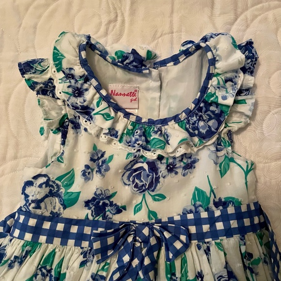 🔖Ruffle Dress Ruffle 4t Sleeve Blue White Floral - Picture 4 of 7